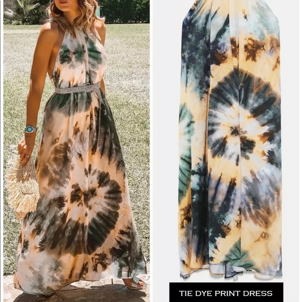 Zara Green and Yellow Tie-Dye Maxi Dress
